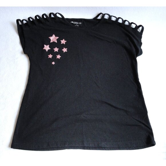 Ideology Black Sparkle Star Lattice Sleeve Tee - Girls Size L Large - Picture 1 of 4